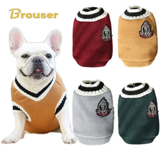 Dog Cat Sweater College Style V-neck Teddy knitted Vest Pet Puppy Winter Warm Clothes Apperal for Small Medium Large Dogs Cats